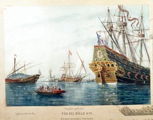 Representation of Italian ships, galeres, brigantine of the16th century (Watercolour 作者 未知艺术家