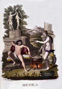 Representation of Medea preparing his curses after the cycle of Argonauts. Engraving of the 19th century. 作者 Unknown artist