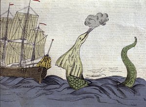挪威传教士Hans Egede（1686-1758）在格陵兰岛旅行时看到的海蛇的代表。18世纪的雕版画 作者 未知艺术家