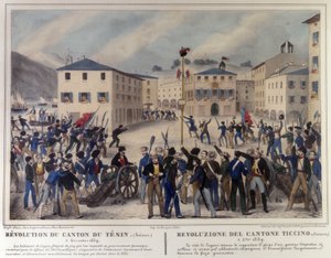 1859 年 12 月 5 日瑞士提契诺州革命。19 世纪的雕刻。 作者 未知艺术家