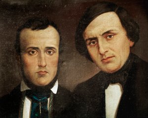 Risorgimento：Attilio Bandiera (1810-1844) 和 Emilio Bandiera (1819-1844) 兄弟的肖像。 无名画。 19世纪罗马，复兴历史学院 作者 未知艺术家