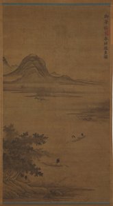 河流景观：船上的渔民 作者 未知艺术家