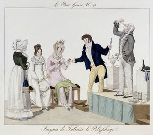 Saltimbanque: Jacques de Falaise the polyphage (他吞下任何东西，活的动物...) - 在 "Le bon genre", deb.19世纪 作者 未知艺术家
