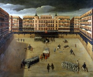 马德里 Corrida 的场景，布面油画 作者 未知艺术家