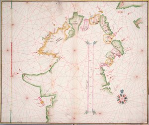 爱尔兰北海岸海图，约 1600 年（纸、亚麻布） 作者 未知艺术家