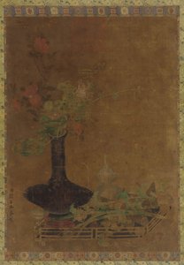 静物 - 黑色花瓶和鲜花 作者 未知艺术家