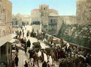 Street of the Tower of David, the Bazaar. Jerusalem. Photochrome sd. between 1890-1900. 作者 未知艺术家