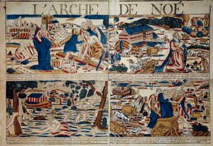 The Ark of Noe The construction of the ark, Noe receives the announcement of the Deluge, the Deluge, the animal species saved after the deluge”” Engraving of the 18th century Private Collection 作者 未知艺术家