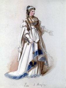 纽伦堡歌手大师 (Die Meistersinger von Nürnberg)，理查德·瓦格纳创作的歌剧：伊娃首次演出时的服装。 瓦格纳博物馆拜罗伊特。