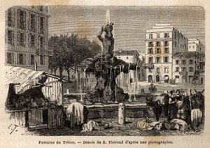 The Triton Fountain, in Rome, created in 1643 by Gian Lorenzo (Gianlorenzo) Bernini known as Le Bernini (1598-1680), on the Barberini Square. Engraving to illustrate the voyage to Rome, by Francis Wey, in 1864-1868, published in “Le tour du monde, nouveau  作者 未知艺术家