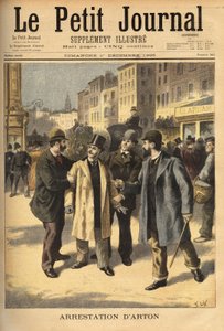 埃米尔·阿顿（Emile Arton，1859-1905）被捕，他是巴拿马丑闻案中的一名腐败经纪人，该案已在逃多年。 雕刻在“”Le petit journal””1/12/1895。 塞尔瓦的收藏。 作者 未知艺术家