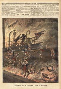 “Petrolea”号（一艘载油的英国轮船）在吉伦特省的布莱（Blaye）爆炸。 1892 年 4 月 6 日在“Le petit journal”上雕刻。 塞尔瓦的收藏。 作者 未知艺术家