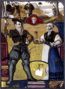 纪尧姆泰尔的传奇。 (William Tell) 瑞士彩色玻璃雕刻，16 世纪末。 作者 未知艺术家