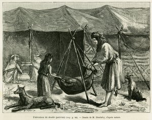 卡伦地区牧羊人的妇女生产牛奶。 雕刻说明故事 La Perse, la Chaldee et la Susiane by Jane Delafoy (1851-1916)，学院官员，在 le tour du monde 1886 中，由 Edouard Charton (1807-1890) 导演，哈 作者 未知艺术家