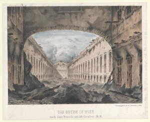 1848 年 10 月 28 日大火后的维也纳圆形剧场（彩色石版画1848 年 10 月（彩色石版画） 作者 未知艺术家