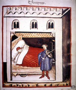 14 世纪的医学论文“Tacuinum sanitatis”：睡眠。 作者 未知艺术家