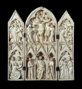 Triptych of Saint-Sulpice du Tarn: Carriage of the Cross, Crucifixion, Descent of the Cross, Adoration of the Magi, Glorious Virgin, Presentation at the Temple. Carved ivory relief stockings. Around 1300 Paris, National Museum of the Middle Ages, Thermes d 作者 未知艺术家