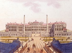 从 1820 年雕刻的奥地利维也纳奥地利皇室故居美泉宫的景色 作者 未知艺术家