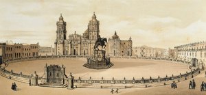 View of Zocalo Square and Cathedral in Mexico City, Mexico Late 19th Century Lithograph 作者 未知艺术家