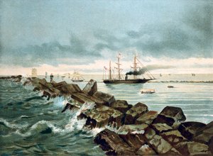 View of the Suez Canal inaugurates on 09/17/1869. Chromolithography of the 19th century 作者 未知艺术家