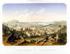 巴勒莫市（巴勒莫）的视图。 1850. 1860 年的雕刻 作者 未知艺术家