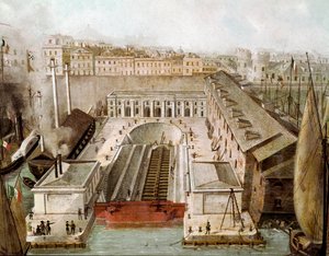 1852 年启用的那不勒斯港口干船坞的景色（那不勒斯干船坞的景色） 19 世纪那不勒斯卡波迪蒙特博物馆的绘画 作者 未知艺术家