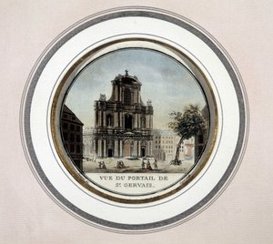 圣热尔韦 (Saint Gervais) 门的视图-雕刻 作者 未知艺术家