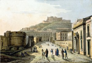 俯瞰着那不勒斯市的 strada del molo 和 Castel Sant