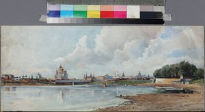 Vue de Moscou despuis le jardin Neskoutchni - 从内斯库奇花园俯瞰莫斯科，佚名。纸面水彩画，约 1880-1885 年。莫斯科普希金国家博物馆 作者 未知艺术家