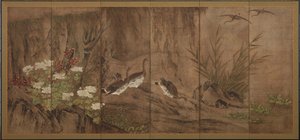 野鹅、柳树和牡丹 作者 未知艺术家