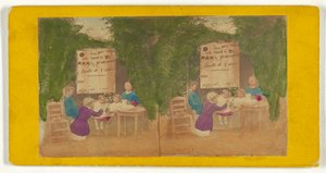 [妇女和儿童坐在一张桌子旁] 作者 未知艺术家