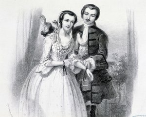Young man courting a young woman, deb. 19th century 作者 未知艺术家