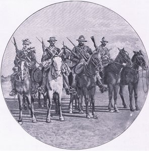Boers armed with rifles and umbrellas, from After Pretoria: The Guerilla War published by Harmsworth Bros Limited 作者 未知的摄影师