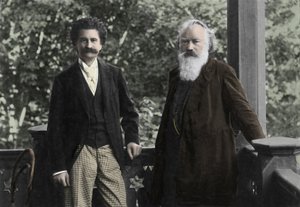 约翰内斯·勃拉姆斯 (1833-1897) 与约翰·施特劳斯 (1825 -1899) 作者 未知的摄影师