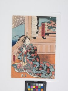 Iwai KumesaburIii 饰演三浦屋的高尾（彩色木刻版画，双连画）