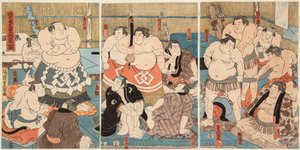 Combat des lutteurs sumo Shitaky Beya et Hidenoyama. Estampe de Utagawa Kunisada (1786-1865) 作者 歌川国贞