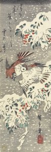（1830年至1858年，在雪中的天堂竹和麻雀）
