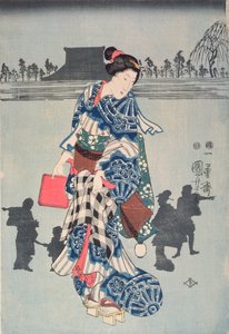 戏剧&39;Chushingura&39;的第三幕，第1840页（彩色木版画）