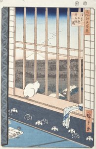 1857年江户系列一百个着名景点的浅草稻田和都灵町节（彩色木版画）