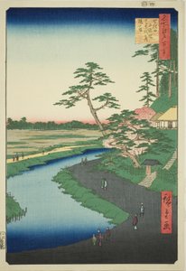 关口水桥边山茶花山上的芭蕉小屋（关口净水畑芭蕉庵椿山图），选自 "江户百景 "系列。 作者 歌川宏重