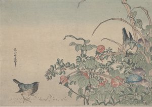 蓝鸟与牵牛花和胡枝子，1833年