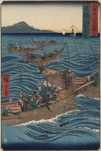 1855年9月在土佐省的海洋上的博尼图钓鱼