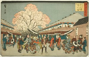 吉原中野町的樱花日（吉原中野町樱花日），选自 "江户名胜（江户名所）"系列 作者 歌川宏重