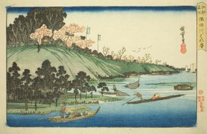 隅田川樱花盛开（隅田川花咲），选自 "江户名胜（江户名胜）"系列 作者 歌川宏重