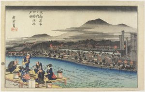 在Shijo_ Riverbank的晚上降温，c。 1834年