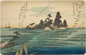 羽田下雁》，选自 "江户近郊八景 "系列 作者 歌川宏重
