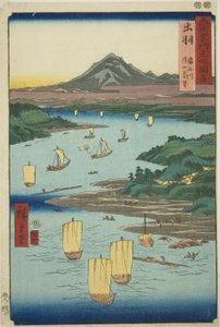 德和省：莫上川和加山远景（德和、莫上川、加山远景），选自 "六十多个省的名胜 "系列。 作者 歌川宏重