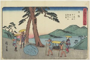 1841年至1842年在Nissaka，Sayo Monatain-Pass，Mugen山和夜间哭泣石的远景