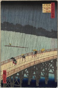 1857年7月在O_hashi桥上晚上淋浴的Atake远景