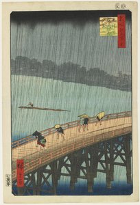 1857年9月在O_hashi桥上晚上淋浴的Atake远景